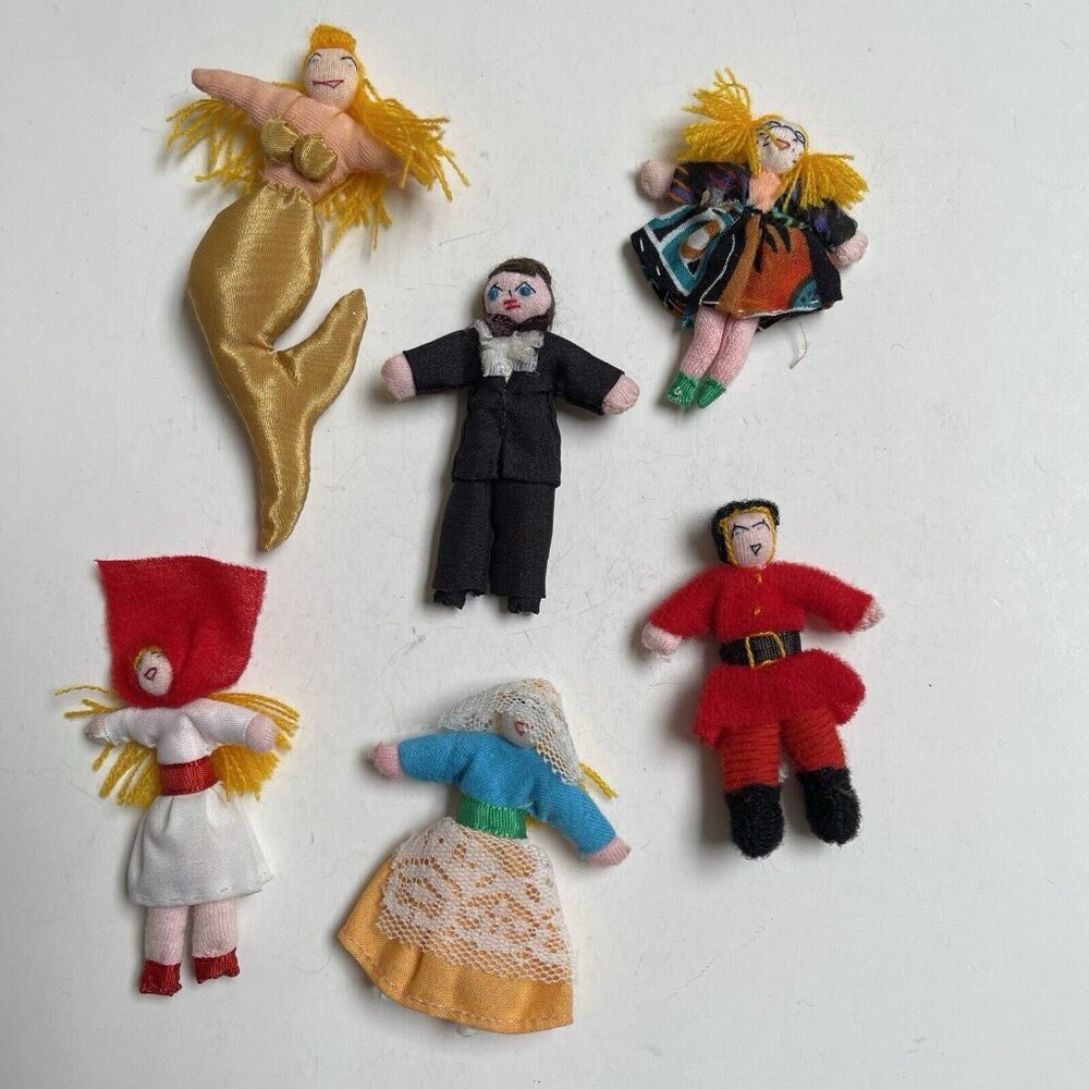 Handmade Fabric Felt Yarn Clown Whimsical Fun 6 Pieces People Mermaid Crafts